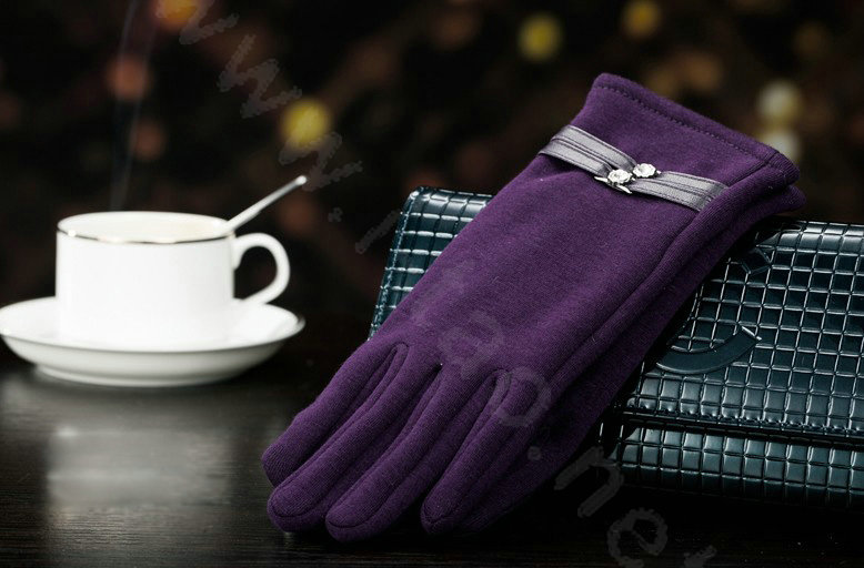 Allfond women touch screen gloves stretch cotton winter warm business casual crystal gloves - Purple