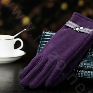 Allfond women touch screen gloves stretch cotton winter warm business casual crystal gloves - Purple