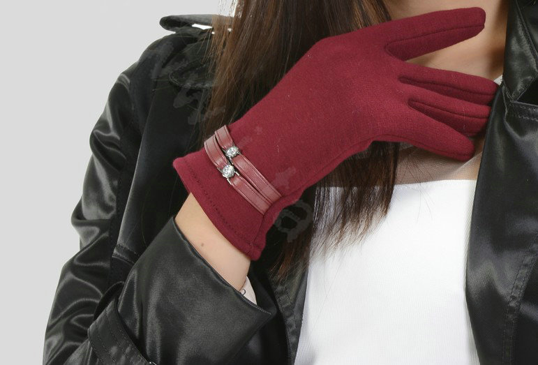 Allfond women touch screen gloves stretch cotton winter warm business casual crystal gloves - Rose