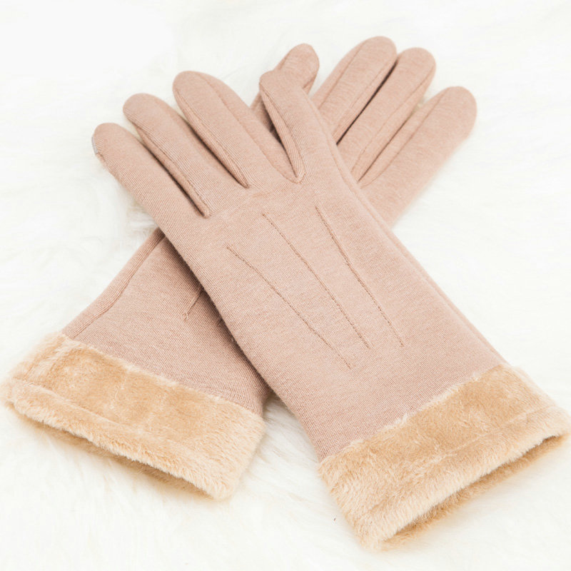 Allfond women touch screen gloves stretch cotton winter warm business casual solid color gloves - Beige