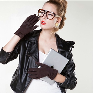 Allfond women touch screen gloves stretch cotton winter warm business casual solid color gloves - Coffee