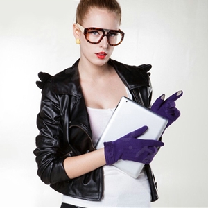 Allfond women touch screen gloves stretch cotton winter warm business casual solid color gloves - Purple