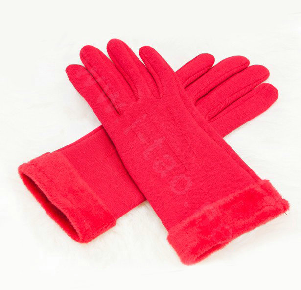 Allfond women touch screen gloves stretch cotton winter warm business casual solid color gloves - Red