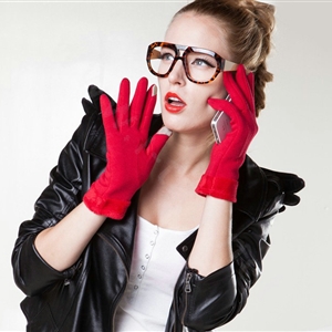 Allfond women touch screen gloves stretch cotton winter warm business casual solid color gloves - Red