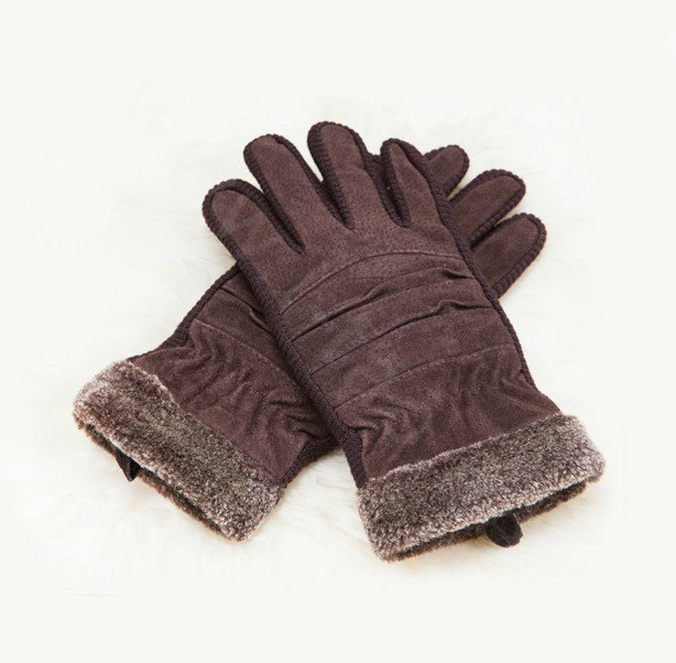Allfond women winter cold-proof plus velvet warm genuine pigskin clipping leather gloves - Coffee