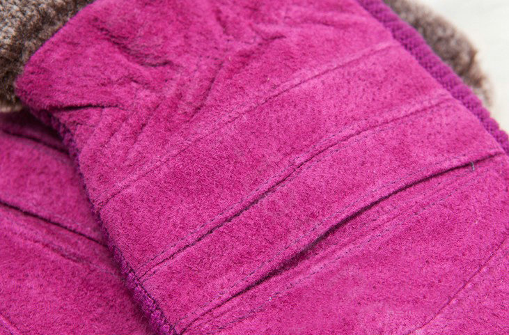 Allfond women winter cold-proof plus velvet warm genuine pigskin clipping leather gloves - Rose