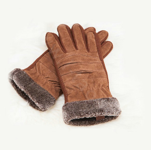 Allfond women winter cold-proof plus velvet warm genuine pigskin clipping leather gloves - Yellow