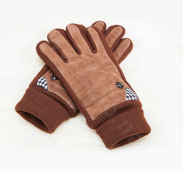 Allfond women winter cold-proof plus velvet warm grid genuine pigskin leather gloves - Yellow