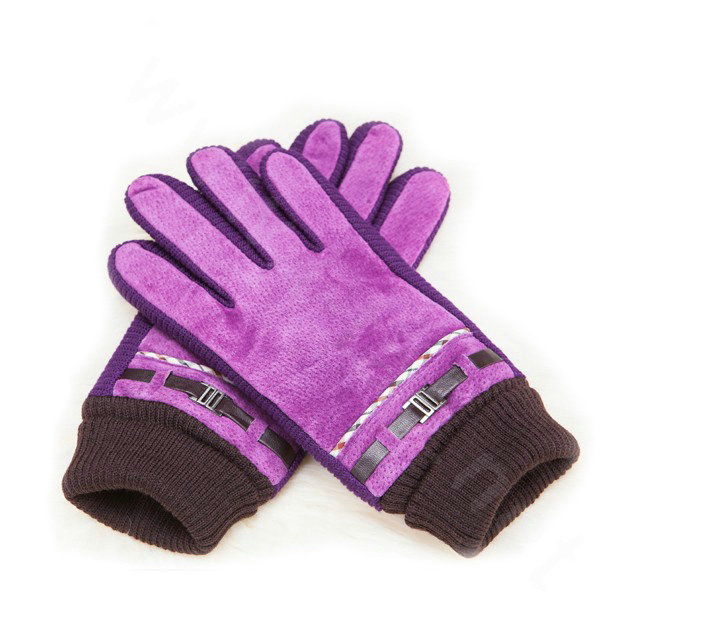 Allfond women winter cold-proof plus velvet warm hasp genuine pigskin leather gloves - Purple