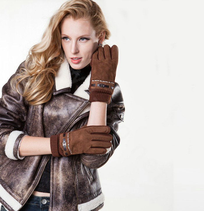 Allfond women winter cold-proof plus velvet warm hasp genuine pigskin leather gloves - Yellow