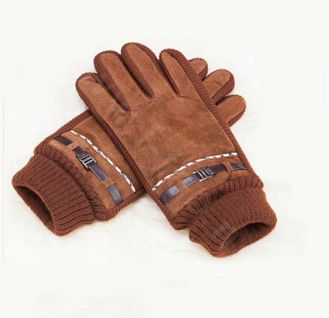 Allfond women winter cold-proof plus velvet warm hasp genuine pigskin leather gloves - Yellow