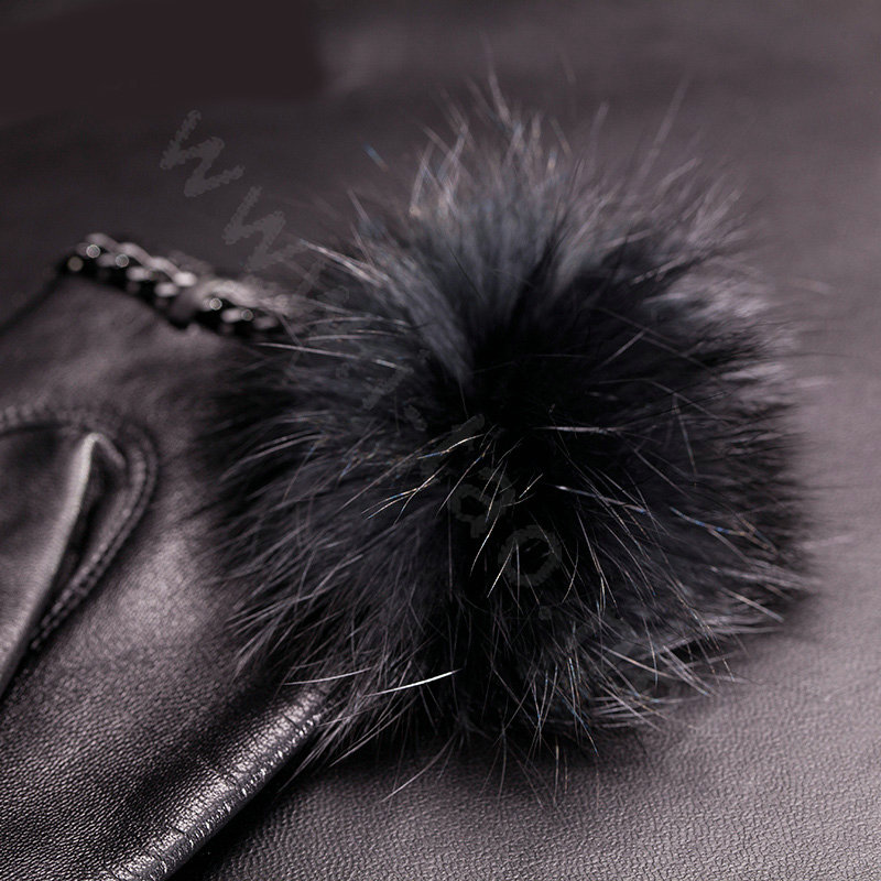 Allfond women winter warm waterproof cold-proof rex rabbit fur genuine goatskin leather gloves M - Black