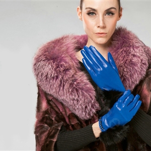 Allfond women winter warm waterproof cold-proof rex rabbit fur genuine goatskin leather gloves L - Blue