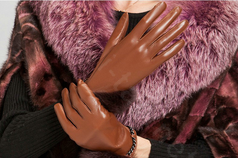Allfond women winter warm waterproof cold-proof rex rabbit fur genuine goatskin leather gloves L - Brown