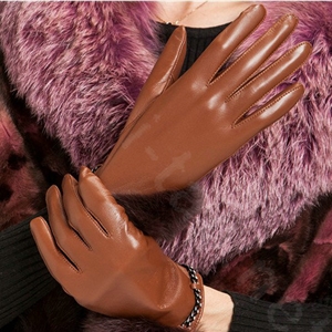 Allfond women winter warm waterproof cold-proof rex rabbit fur genuine goatskin leather gloves L - Brown