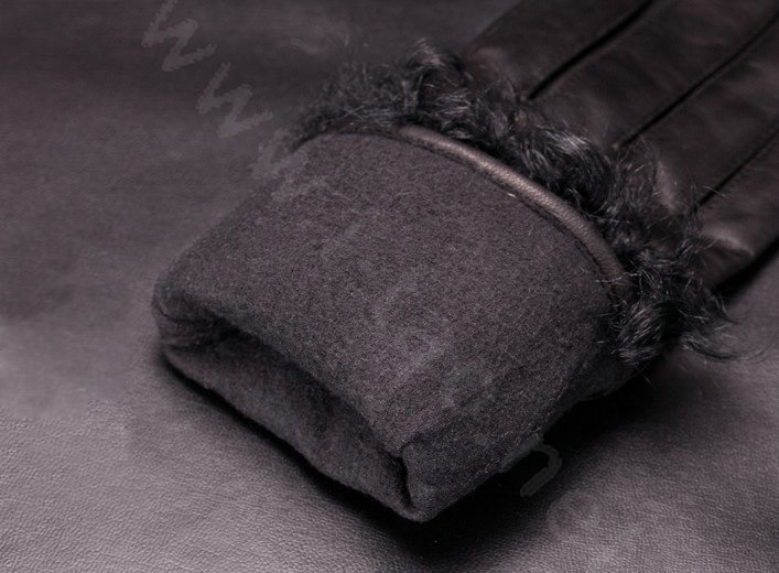 Allfond women winter warm waterproof cold-proof wool genuine goatskin leather gloves M - Black