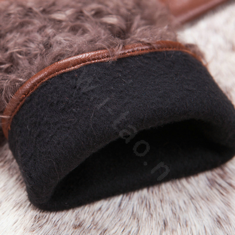 Allfond women winter warm waterproof cold-proof wool genuine goatskin leather gloves M - Brown