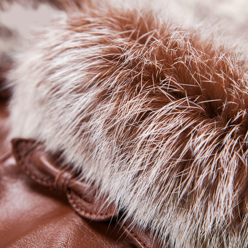 Allfond women winter waterproof cold-proof bow-knot rex rabbit fur genuine goatskin leather gloves M - Brown