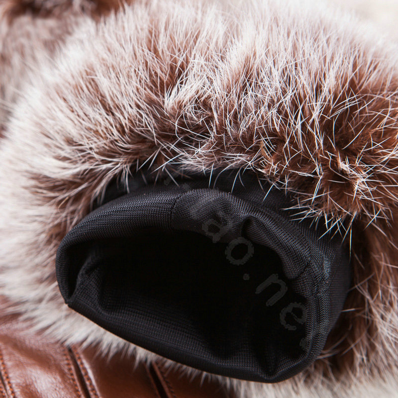 Allfond women winter waterproof cold-proof bow-knot rex rabbit fur genuine goatskin leather gloves M - Brown