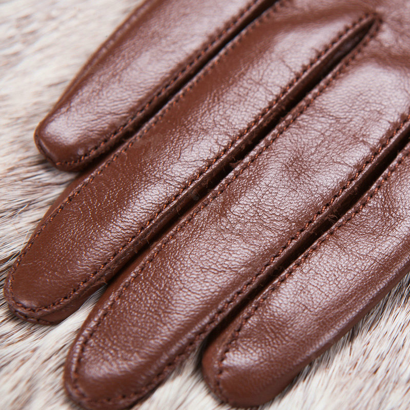 Allfond women winter waterproof cold-proof bow-knot rex rabbit fur genuine goatskin leather gloves M - Brown