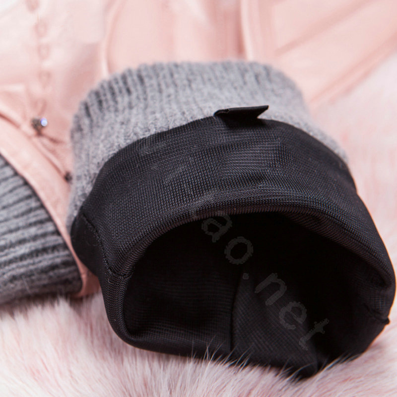 Allfond women winter waterproof cold-proof bow-knot wool genuine goatskin leather gloves L - Pink