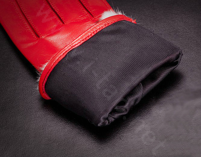Allfond women winter waterproof cold-proof leopard rex rabbit fur genuine goatskin leather gloves L - Red