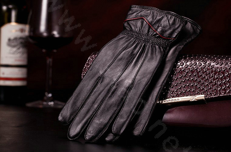 Allfond women winter waterproof cold-proof plus velvet warm genuine sheep skin leather gloves - Black