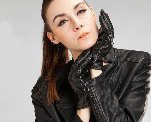 Allfond women winter waterproof cold-proof plus velvet warm genuine sheep skin leather gloves - Black