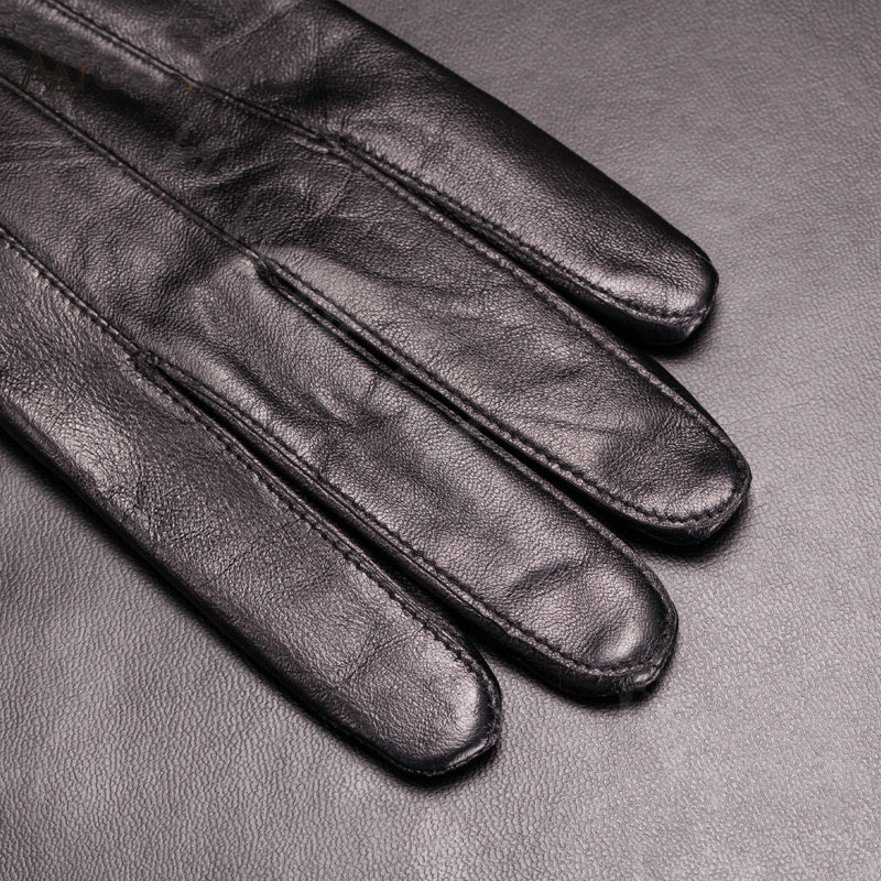 Allfond women winter waterproof cold-proof plus velvet warm genuine sheep skin leather gloves - Black