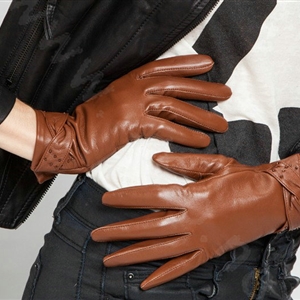 Allfond women winter waterproof cold-proof warm bead genuine goatskin leather gloves L - Brown