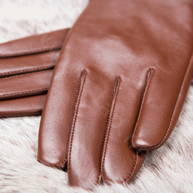 Allfond women winter waterproof cold-proof warm folds genuine goatskin leather gloves M - Brown
