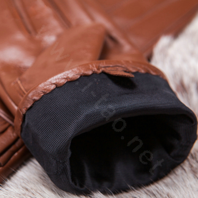 Allfond women winter waterproof cold-proof warm folds genuine goatskin leather gloves M - Brown