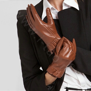 Allfond women winter waterproof cold-proof warm folds genuine goatskin leather gloves L - Brown