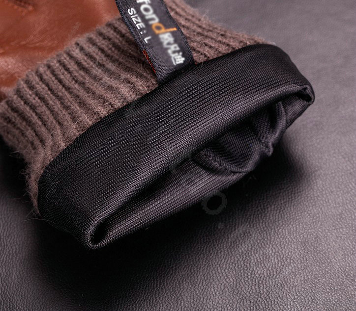 Allfond women winter waterproof cold-proof warm rabbit fur genuine goatskin leather gloves L - Black