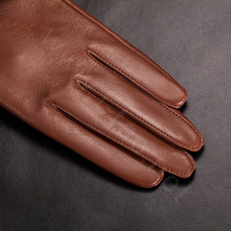 Allfond women winter waterproof cold-proof warm rabbit fur genuine goatskin leather gloves L - Brown
