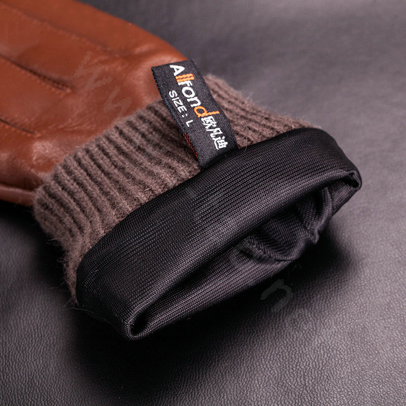 Allfond women winter waterproof cold-proof warm rabbit fur genuine goatskin leather gloves L - Brown