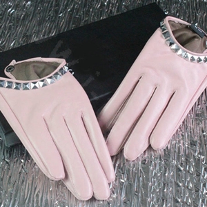 Fashion Women Crystal Genuine Leather Sheepskin Half Palm Short Gloves Size M - Pink
