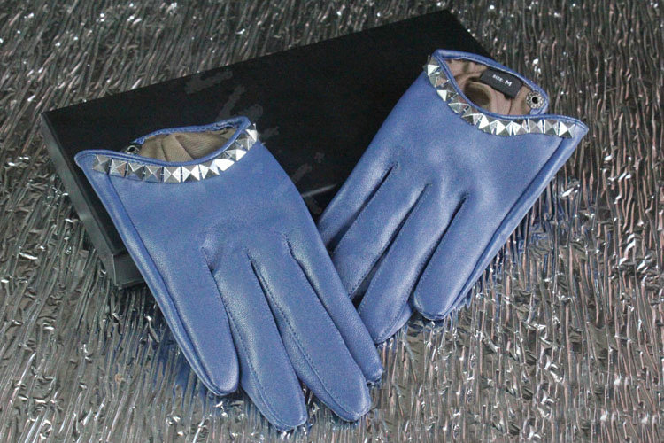 Fashion Women Crystal Genuine Leather Sheepskin Half Palm Short Gloves Size L - Purple