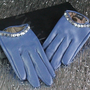 Fashion Women Crystal Genuine Leather Sheepskin Half Palm Short Gloves Size L - Purple