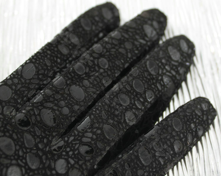 Fashion Women Fish-scale pattern Genuine Leather Sheepskin Half Palm Short Gloves Size L - Black