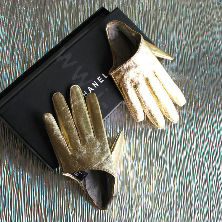 Fashion Women Genuine Leather Sheepskin Half Palm Short Gloves Size M - Gold
