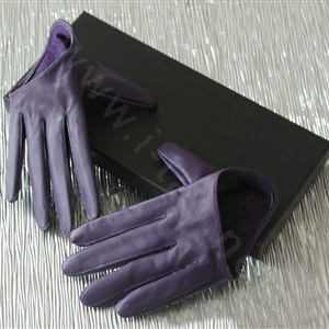 Fashion Women Genuine Leather Sheepskin Half Palm Short Gloves Size M - Purple
