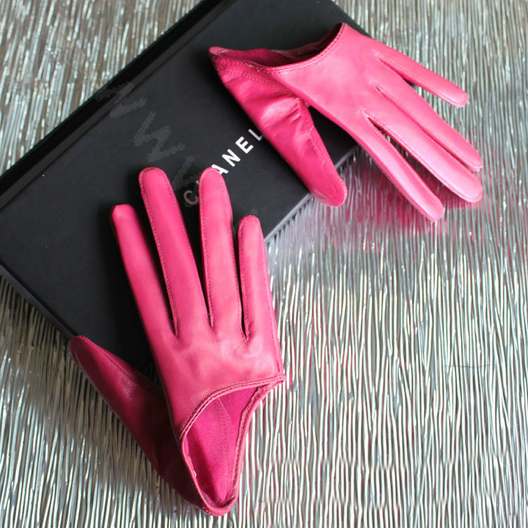 Fashion Women Genuine Leather Sheepskin Half Palm Short Gloves Size L - Rose