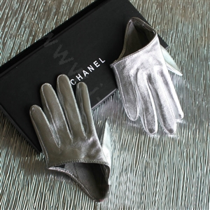 Fashion Women Genuine Leather Sheepskin Half Palm Short Gloves Size L - Silver