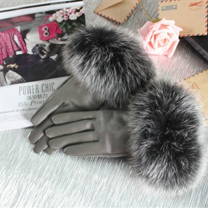 Fashion women winter warm thick fox fur cuff genuine sheepskin leather Gloves size L - Grey