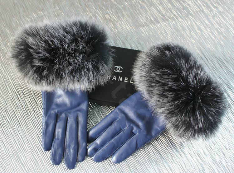 Fashion women winter warm thick fox fur cuff genuine sheepskin leather Gloves size M - Violet