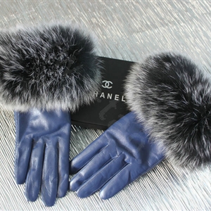 Fashion women winter warm thick fox fur cuff genuine sheepskin leather Gloves size L - Violet