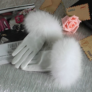 Fashion women winter warm thick fox fur cuff genuine sheepskin leather Gloves size L - White