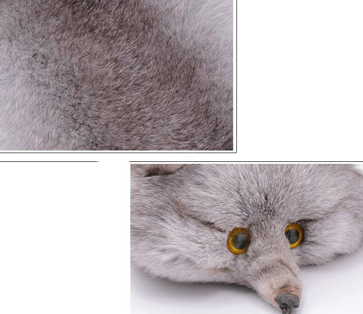 Fox fur scarf fashion Women Whole fox fur shawl winter warm tippet neck wrap - Dark gray