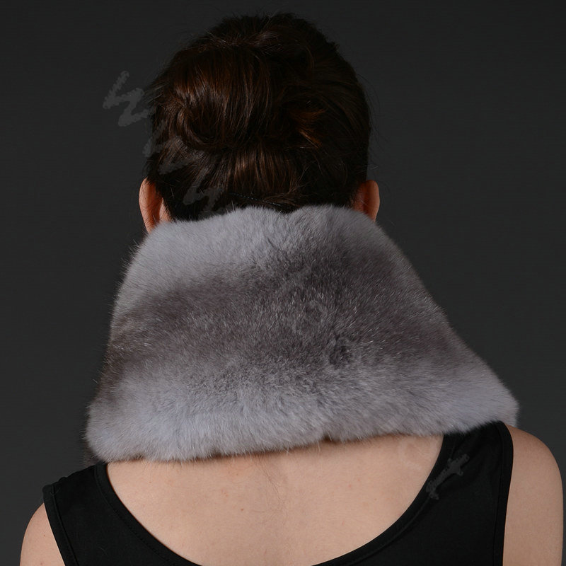 Fox fur scarf fashion Women Whole fox fur shawl winter warm tippet neck wrap - Light gray